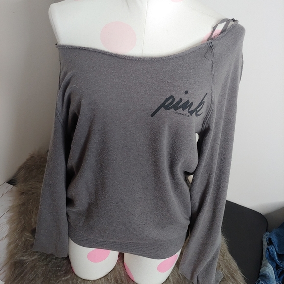 PINK Victorias Secret | Y2k French Terry soft off the shoulder sweatshirt small - Picture 1 of 14